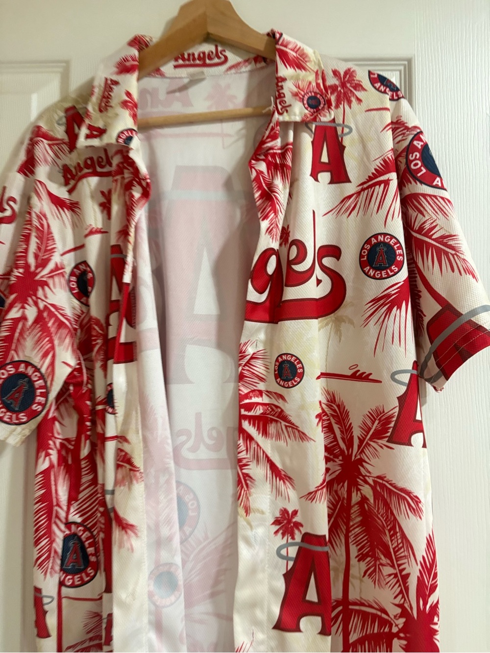 Angels Red & White Palm-Print Hawaiian Shirt
